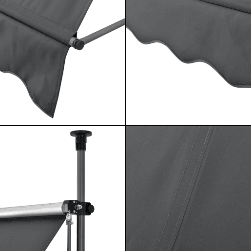 Toldo articulado com armação de haste enrolável - aço  poliéster 400 x 120 x 220-309 cm cinzento pro.tec