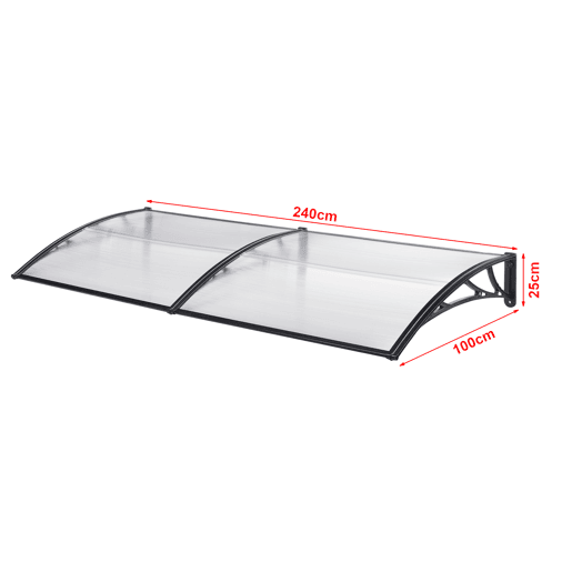 Toldo exterior Mellerud para portas com proteção policarbonato  plástico 240 x 100 cm - Transparente e Preto en.casa