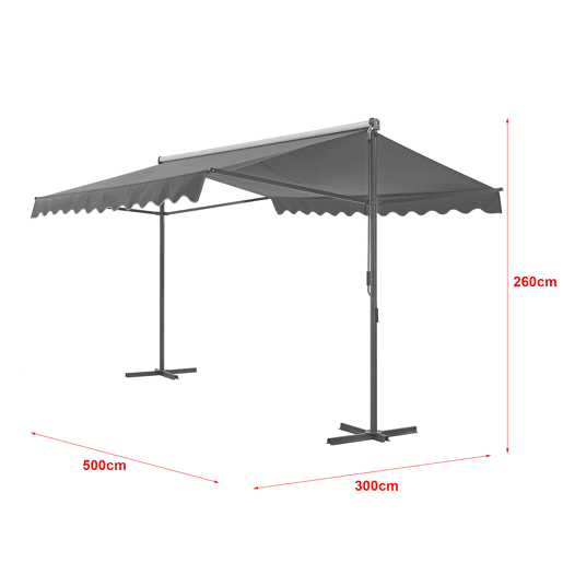 Toldo de pé Selenizza impermeável com manivela manual 500 x 300 x 260 cm cinzento escuro pro.tec