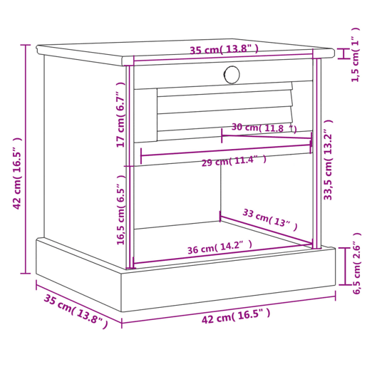 vidaXL Mesa de cabeceira VIGO 42x35x42 cm madeira de pinho maciça