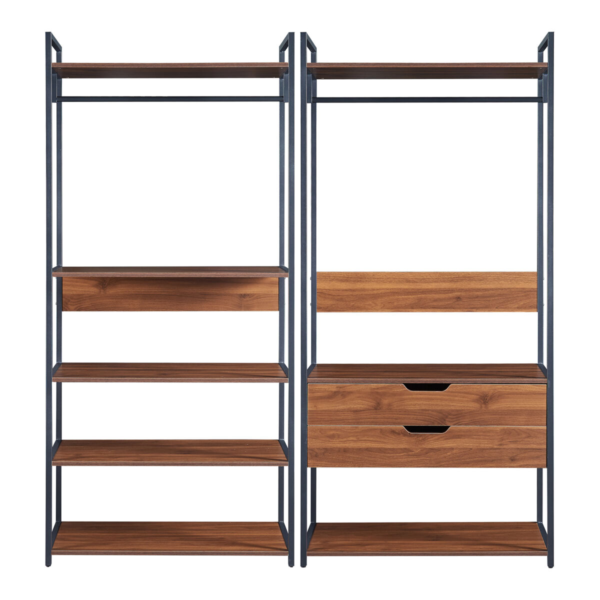 Conjunto de 2 percheros larem con 2 cajones y 7 estantes - negro/efecto nogal [en.casa]