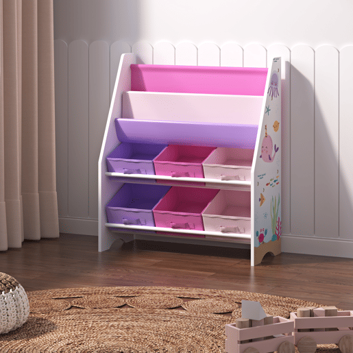 Estante infantil Ponteceso decoração marinha aglomeradotela 74x62x27cm - Branco Rosa Violeta en.casa