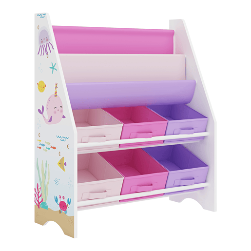 Estante infantil Ponteceso decoração marinha aglomeradotela 74x62x27cm - Branco Rosa Violeta en.casa