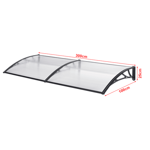 Toldo exterior Mellerud para portas com proteção policarbonato  plástico 300 x 100 cm - Transparente e Preto en.casa