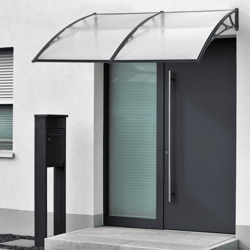 Toldo exterior Mellerud para portas com proteção policarbonato  plástico 200 x 100 cm - Transparente e Preto en.casa