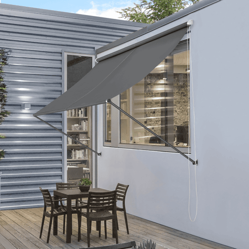 Toldo de aço extensível para terraço exterior Málaga 400 x 120 cm - Cinzento pro.tec