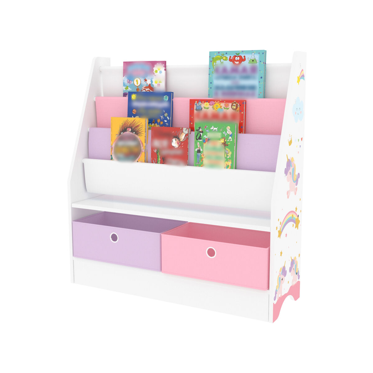 Estantería para niños neda con motivo unicornio 74 x 71 x 23 cm blanco/morado/rosa [en.casa]