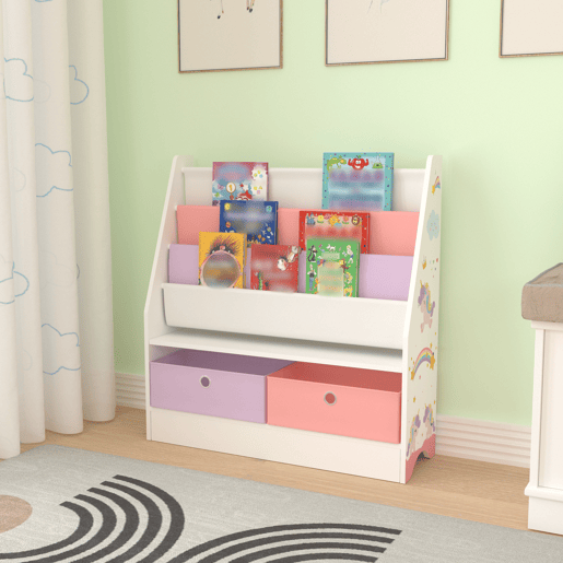 Estante infantil Neda com motivo de unicórnio 74 x 71 x 23 cm brancoroxorosa en.casa