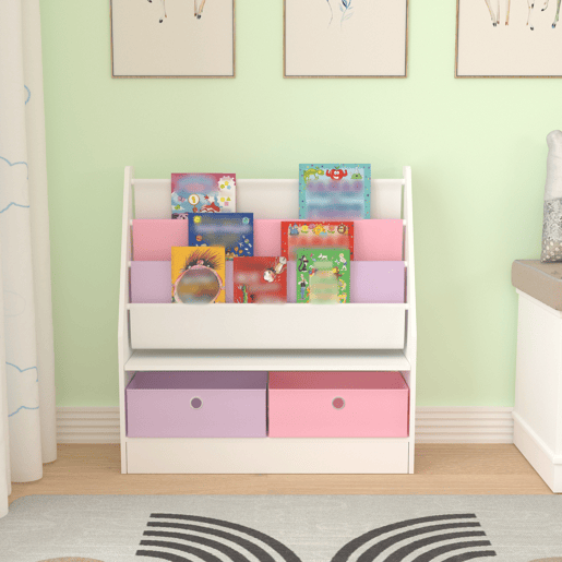 Estante infantil Neda com motivo de unicórnio 74 x 71 x 23 cm brancoroxorosa en.casa