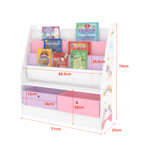 Estante infantil Neda com motivo de unicórnio 74 x 71 x 23 cm brancoroxorosa en.casa
