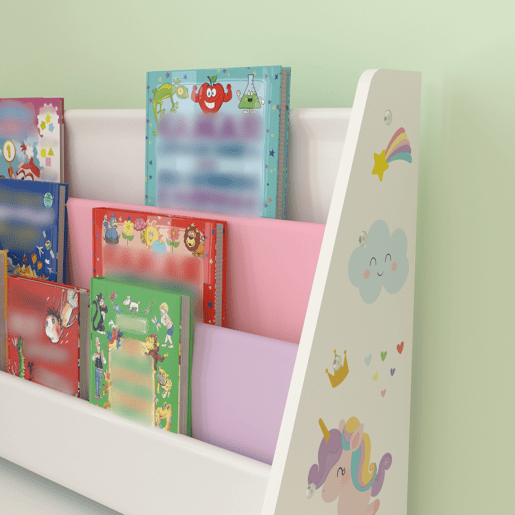 Estante infantil Neda com motivo de unicórnio 74 x 71 x 23 cm brancoroxorosa en.casa