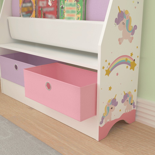 Estante infantil Neda com motivo de unicórnio 74 x 71 x 23 cm brancoroxorosa en.casa