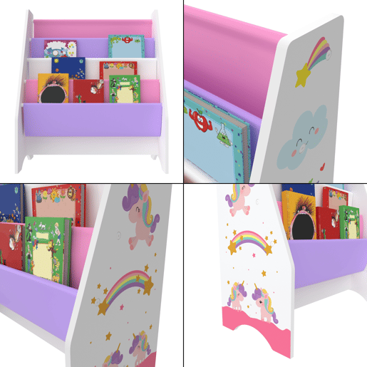 Estante para crianças Fisterra 4 níveis unicórnio aglomeradopoliéster 74 x 62 x 29 cm multicolor en.casa