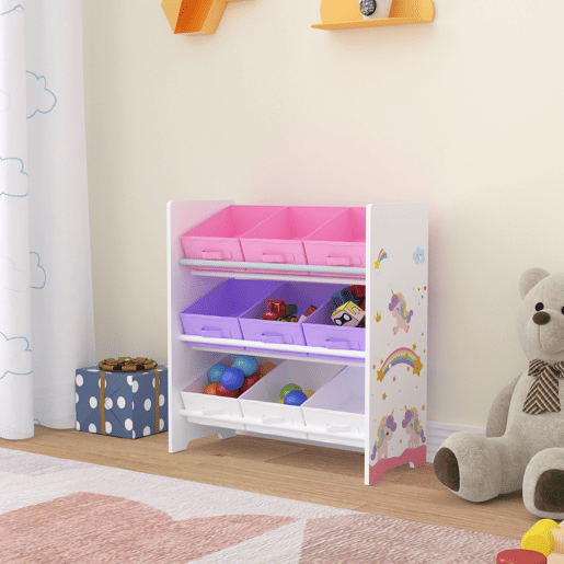 Estante para crianças Boiro 9 caixas dobráveis Motivo Unicórnio 60x62x30 cm en.casa