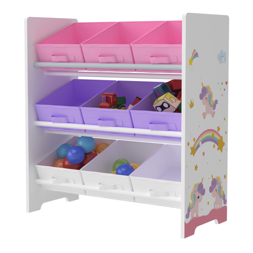 Estante para crianças Boiro 9 caixas dobráveis Motivo Unicórnio 60x62x30 cm en.casa