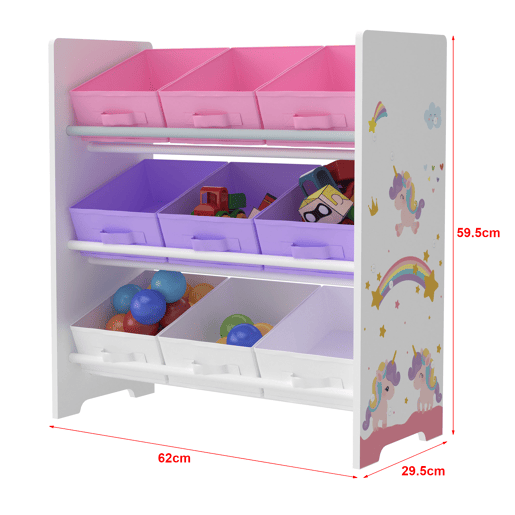 Estante para crianças Boiro 9 caixas dobráveis Motivo Unicórnio 60x62x30 cm en.casa