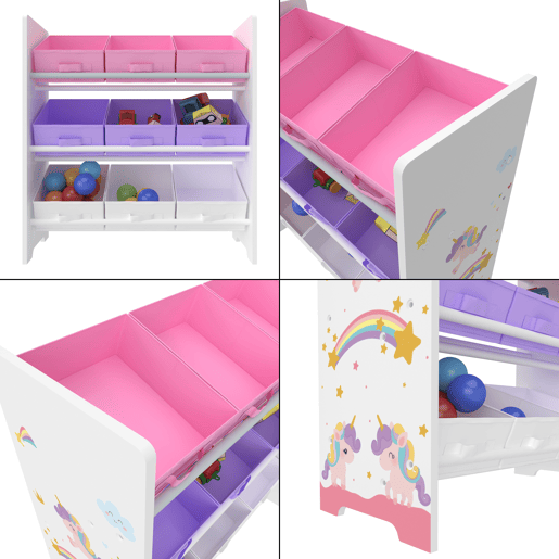Estante para crianças Boiro 9 caixas dobráveis Motivo Unicórnio 60x62x30 cm en.casa