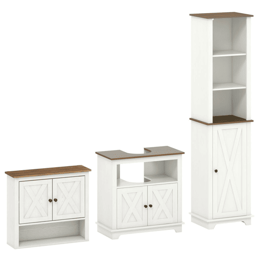 kleankin Conjunto para Casa de Banho Inclui 1 Móvel para Lavatório Pousar 1 Coluna de Casa de Banho e 1 Armário de Parede para Casa de Banho Estilo Clássico Branco