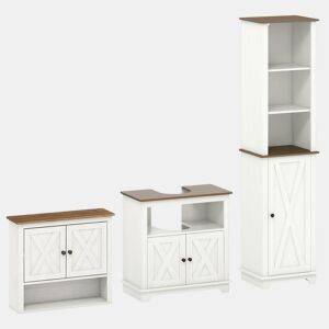 kleankin Conjunto para Casa de Banho Inclui 1 Móvel para Lavatório Pousar 1 Coluna de Casa de Banho e 1 Armário de Parede para Casa de Banho Estilo Clássico Branco