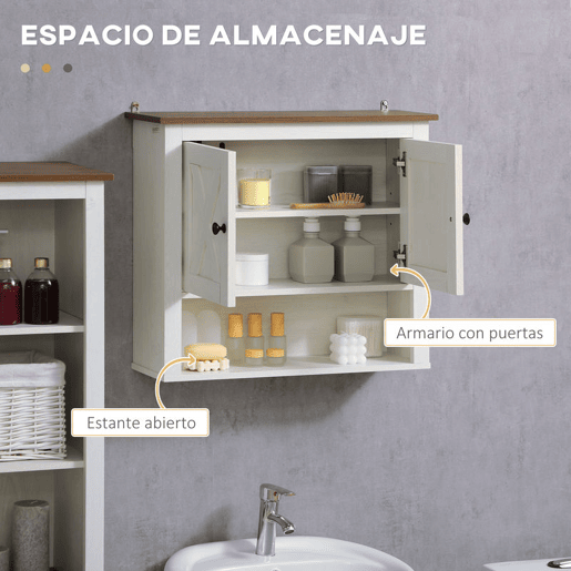 kleankin Conjunto para Casa de Banho Inclui 1 Móvel para Lavatório Pousar 1 Coluna de Casa de Banho e 1 Armário de Parede para Casa de Banho Estilo Clássico Branco