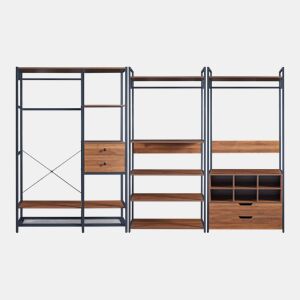 Conjunto de 3 bengaleiros Larem com 4 gavetas 5 prateleiras 6 compartimentos - PretoEfeito nogueira en.casa