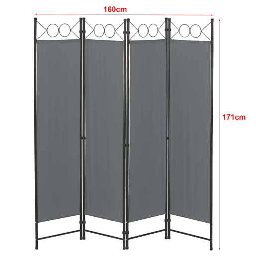 Biombo dobrável Saragossa de 4 painéis 171 x 160 cm Cinzento escuro en.casa