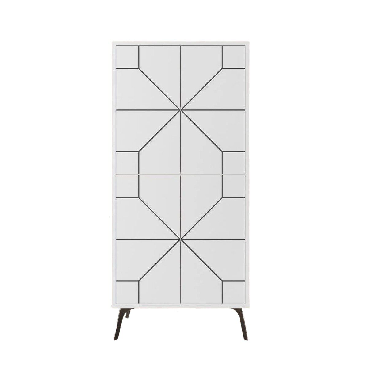 Buffet alto de 4 puertas blancas con decoraciones negras h136 cm - dune