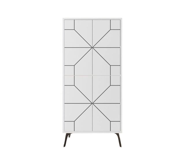 Buffet alto de 4 puertas blancas con decoraciones negras h136 cm - dune