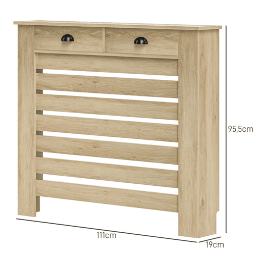 HOMCOM Cobertura para Radiador com Gavetas Cobertura para Radiador de MDF para Sala de Estar Dormitório Corredor 111x19x95,5 cm Carvalho