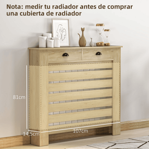 HOMCOM Cobertura para Radiador com Gavetas Cobertura para Radiador de MDF para Sala de Estar Dormitório Corredor 111x19x95,5 cm Carvalho