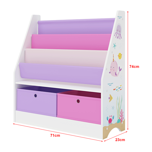 Estante infantil Neda com decoração marinha 74x71x23cm brancoroxorosa en.casa