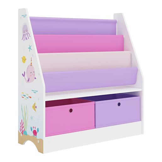 Estante infantil Neda com decoração marinha 74x71x23cm brancoroxorosa en.casa