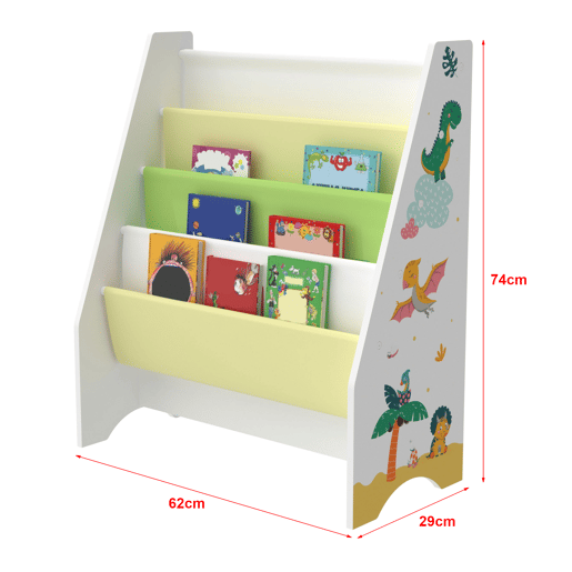 Estante para crianças Fisterra 4 níveis dinossauro aglomeradopoliéster 74 x 62 x 29 cm multicolor en.casa