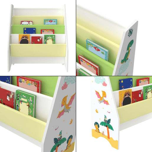 Estante para crianças Fisterra 4 níveis dinossauro aglomeradopoliéster 74 x 62 x 29 cm multicolor en.casa