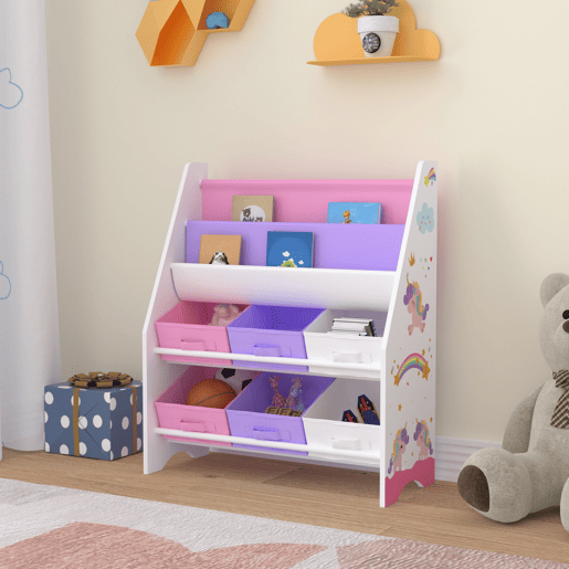 Estante para crianças Ponteceso unicórnio motivo aglomeradotela 74 x 62 x 27 cm multicolor en.casa