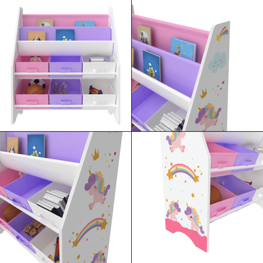 Estante para crianças Ponteceso unicórnio motivo aglomeradotela 74 x 62 x 27 cm multicolor en.casa