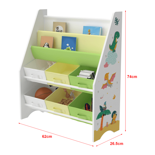 Estante para crianças Ponteceso motivo dinossauro aglomeradotela 74 x 62 x 27 cm multicolorido en.casa