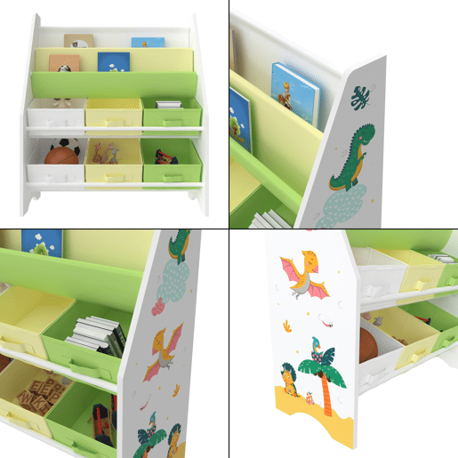 Estante para crianças Ponteceso motivo dinossauro aglomeradotela 74 x 62 x 27 cm multicolorido en.casa
