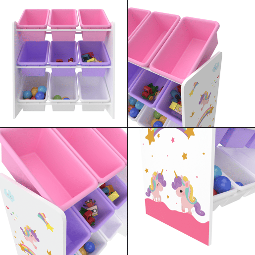 Estante para crianças Muxía 3 níveis unicórnio aglomeradoplástico 60 x 62 x 27 cm multicolor en.casa