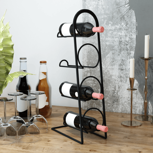 Garrafeira Anchamps para 4 garrafas em metal 44 x 12 x 21 cm preto en.casa
