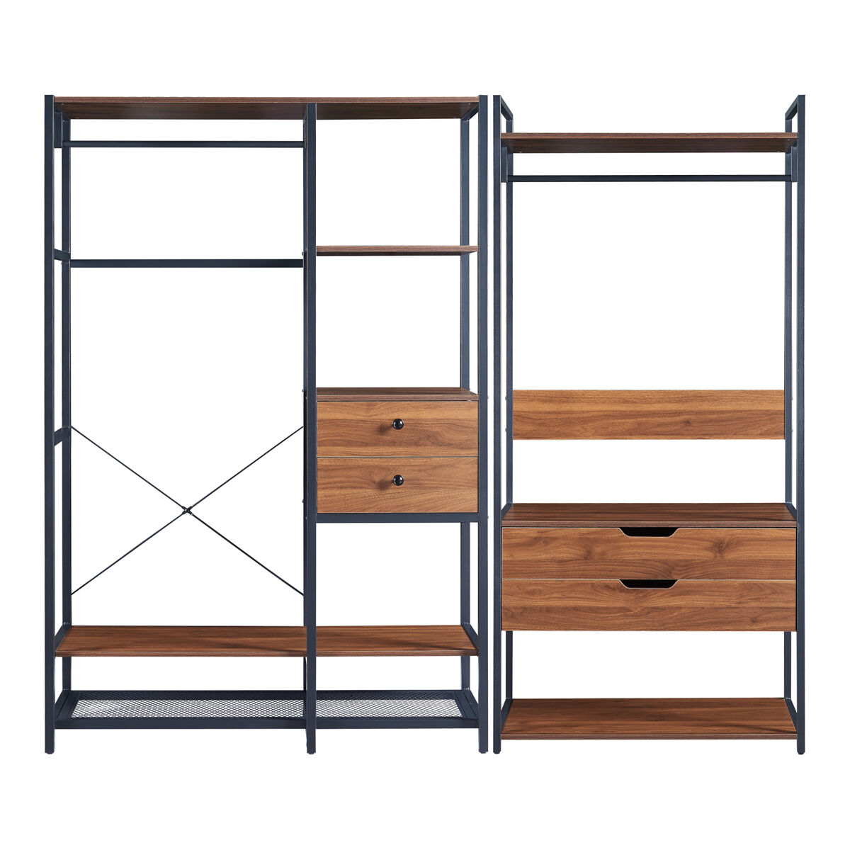 Conjunto de 2 percheros larem con 4 cajones - negro/efecto nogal [en.casa]