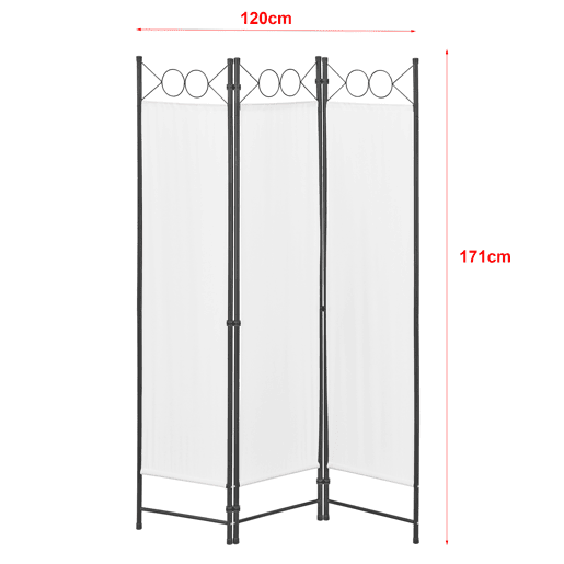 Biombo dobrável Saragossa de 3 painéis 171 x 120 cm Branco en.casa
