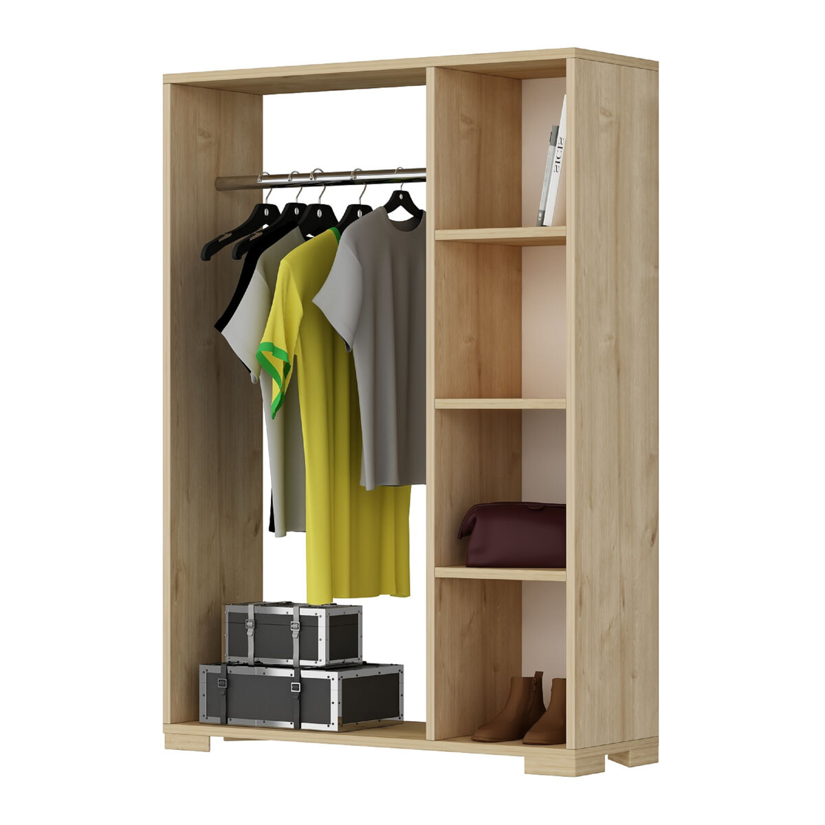 Perchero burro nesbyen con 4 estantes aglomerado 126x90x30 cm efecto roble [en.casa]