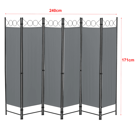 Biombo dobrável Saragossa de 6 painéis 171 x 240 cm Cinzento escuro en.casa
