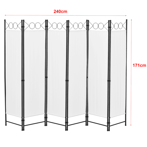 Biombo dobrável Saragossa de 6 painéis 171 x 240 cm Branco en.casa