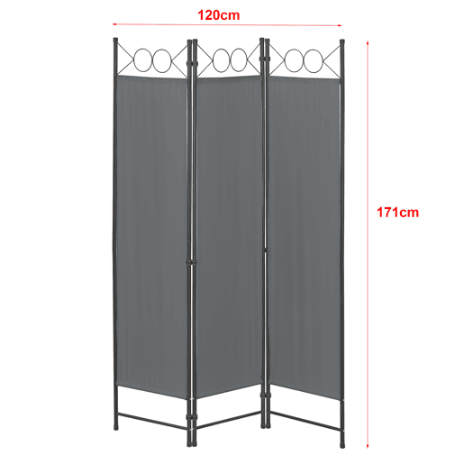 Biombo dobrável Saragossa de 3 painéis 171 x 120 cm Cinzento escuro en.casa