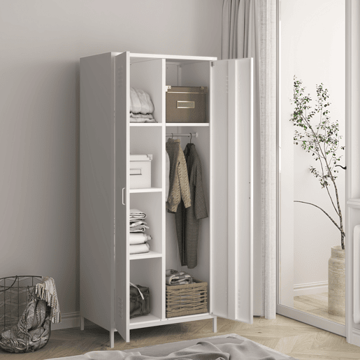 Armário de roupeiro Seinäjoki em aço 180x76x50 cm - Branco en.casa