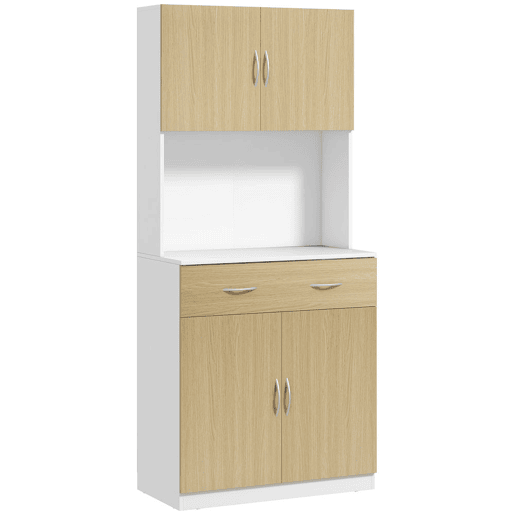 HOMCOM Armário de Cozinha com Gaveta 4 Portas e Prateleiras Interiores Ajustável em Altura Móvel Auxiliar de Armazenamento Moderno para Sala de Jantar Sala de Estar 80x40x180 cm Madeira e Branco