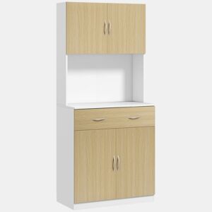 HOMCOM Armário de Cozinha com Gaveta 4 Portas e Prateleiras Interiores Ajustável em Altura Móvel Auxiliar de Armazenamento Moderno para Sala de Jantar Sala de Estar 80x40x180 cm Madeira e Branco