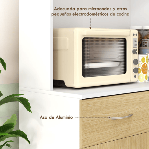 HOMCOM Armário de Cozinha com Gaveta 4 Portas e Prateleiras Interiores Ajustável em Altura Móvel Auxiliar de Armazenamento Moderno para Sala de Jantar Sala de Estar 80x40x180 cm Madeira e Branco